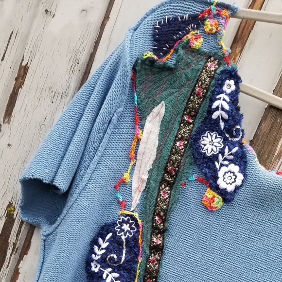 80s Boho Embroidered Sweater Tunic Upcycled - Picture 2 of 6